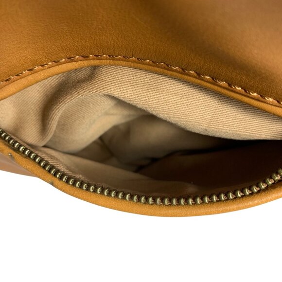 Vintage FOSSIL Camel Tan Leather Drawstring Bucket Shoulder Bag Tassel Charm - Picture 9 of 16